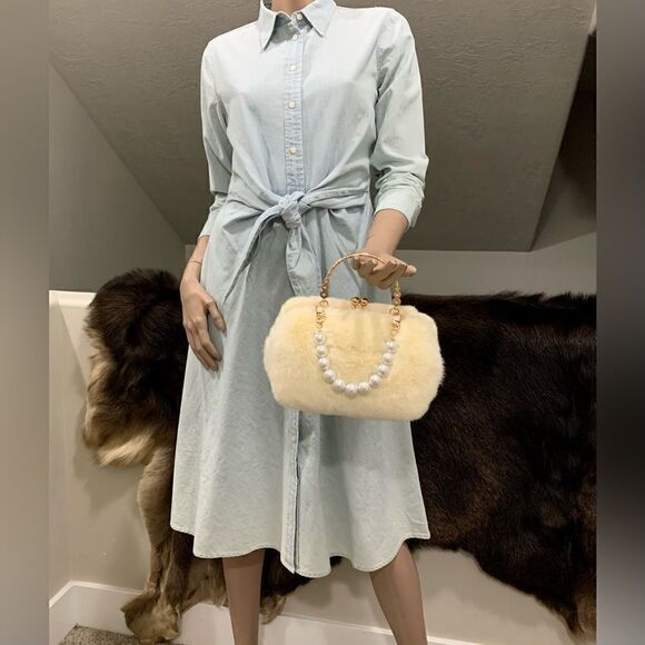 Handmade Real Rex Rabbit Fur Kisslock Top Handle bag/Crossbody & 2 Chain Styles - Picture 4 of 16